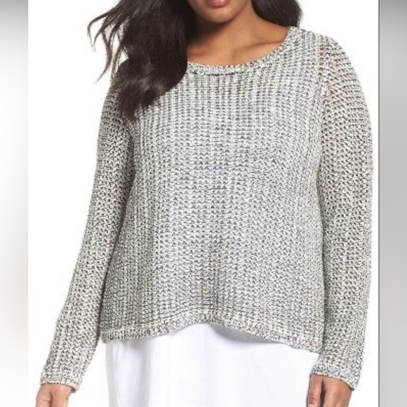 Eileen Fisher Organic linen & cotton blend crewneck knit lined sweater, Size L - Picture 1 of 12